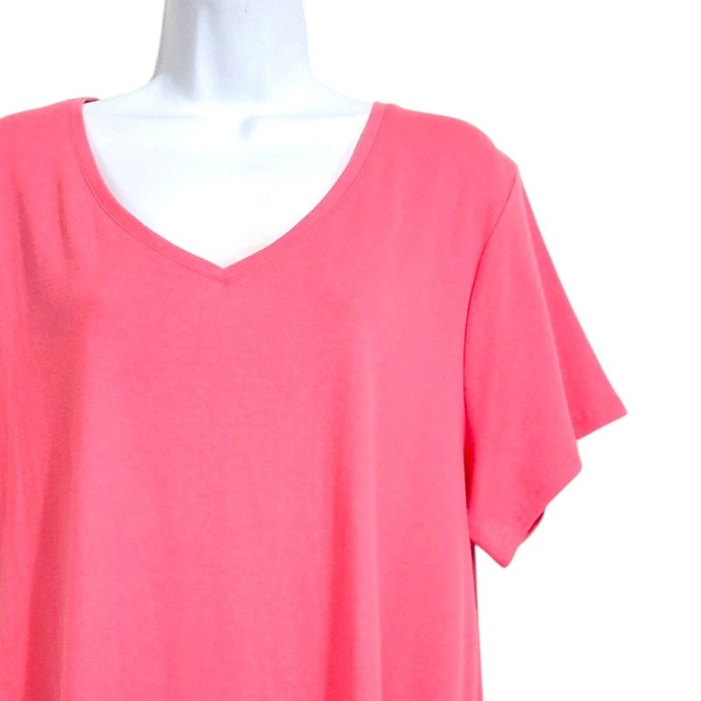 Croft Barrow Womens Top XXL 2XL Pink Cotton V-Neck Short Sleeve Classic Tee